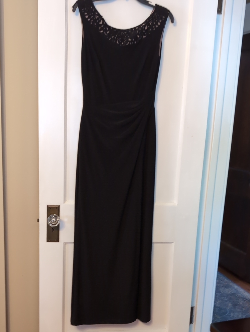 Lauren Ralph Lauren Black Sleeveless Evening Dress with Lace Yoke